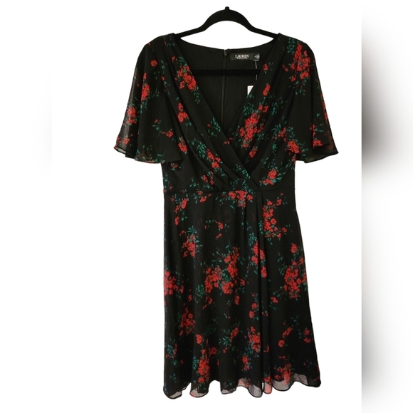 Nwt Lauren Ralph Lauren Floral Flutter-Sleeves Dress Size 2 - Picture 14 of 16